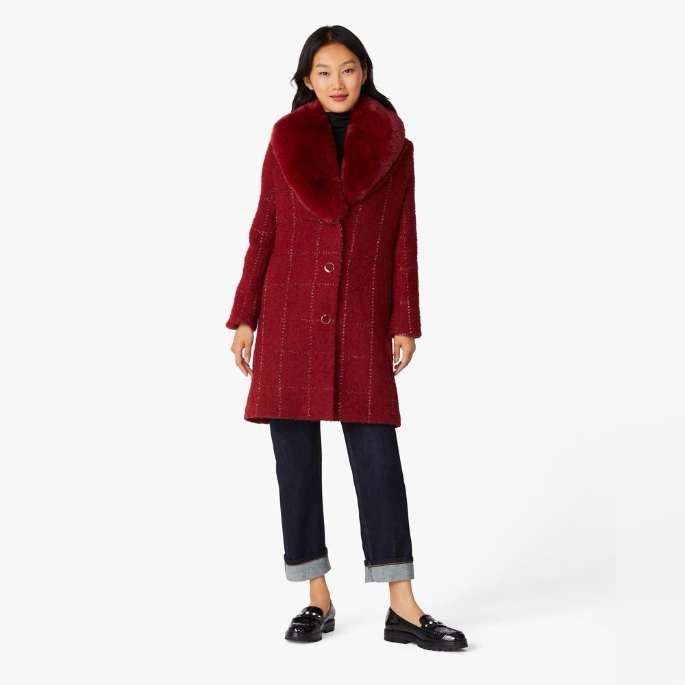 🍒 Kate Spade Candied Cherry Lurex Plaid Wool Coat - Sz Medium